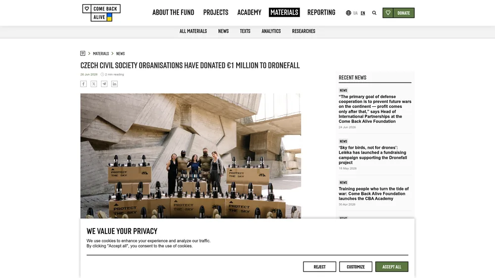 Come Back Alive — €1 million from Czech civil society to Dronefall
