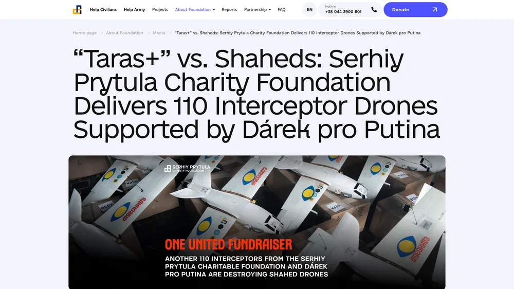Serhiy Prytula Charity Foundation — 110 “Taras+” interceptor drones delivered